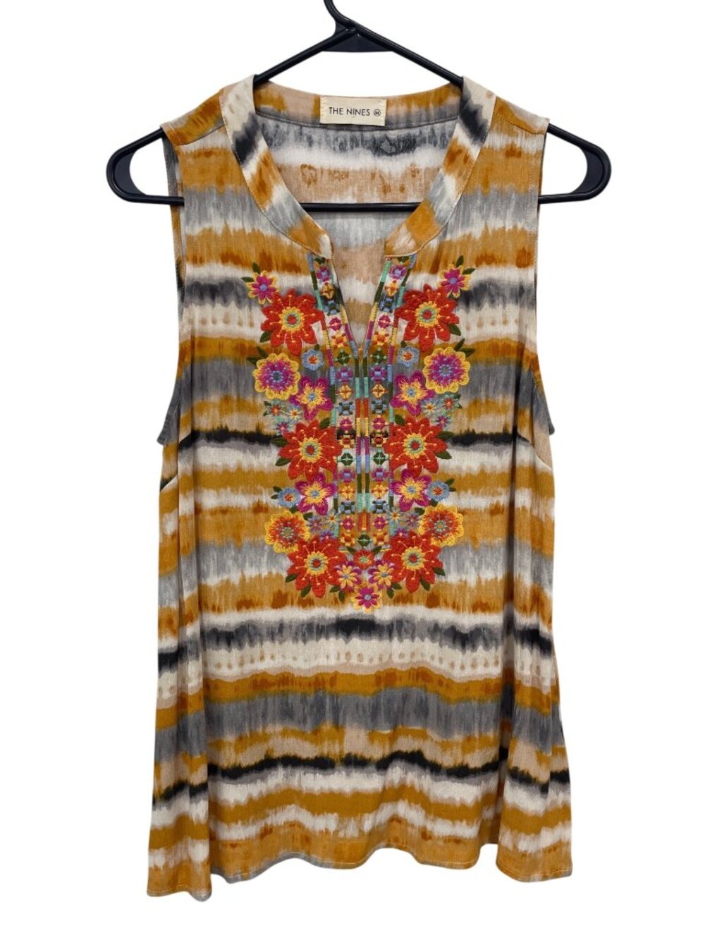 The Nines Tank Top Medium Floral Embroidered Sleeveless Tie Dye Multicolor Boho